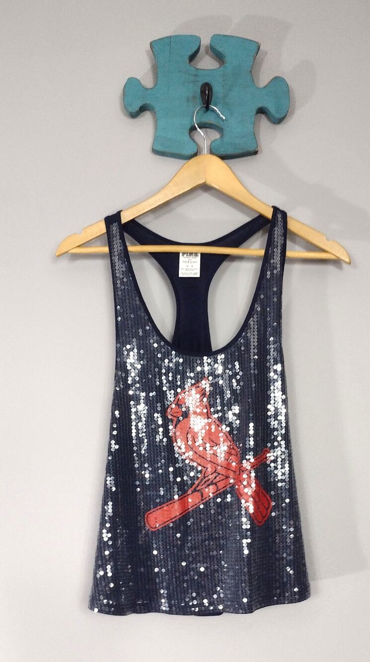 Y2K VS PINK St Louis Cardinals Sequin Tank Top M Navy